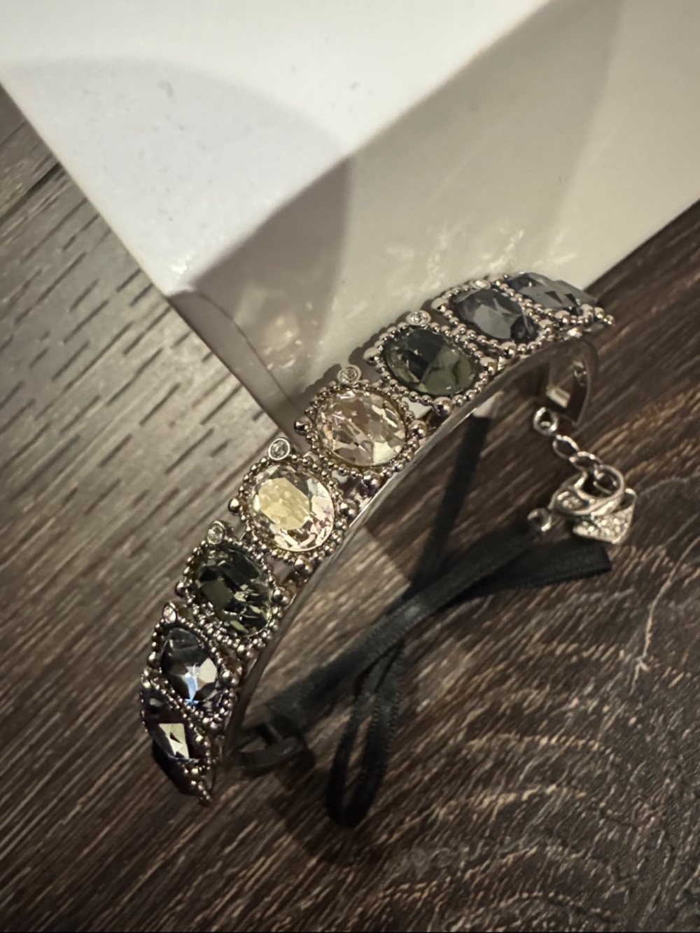 Swarovski Silver-Tone Crystal Bracelet - Charcoal and Clear Stones